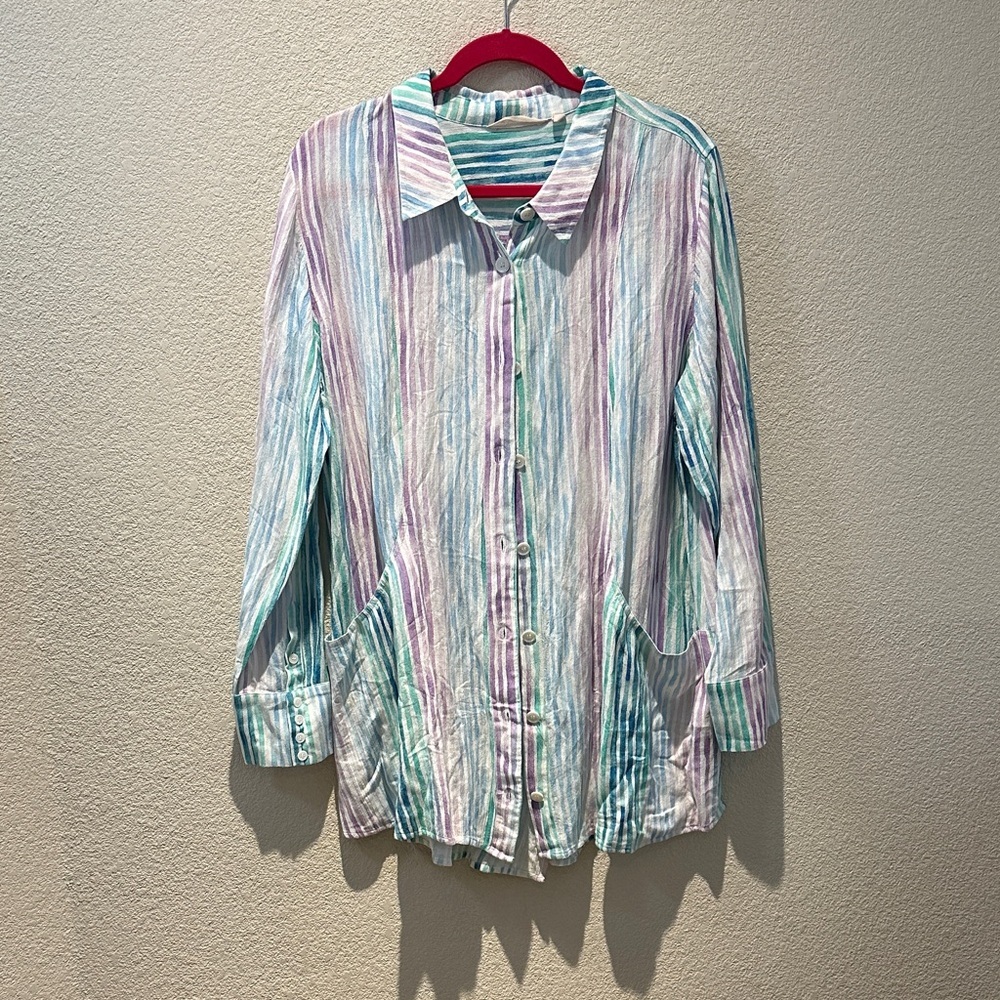 Soft Surroundings Blue, Teal & Purple Striped Top Size XL